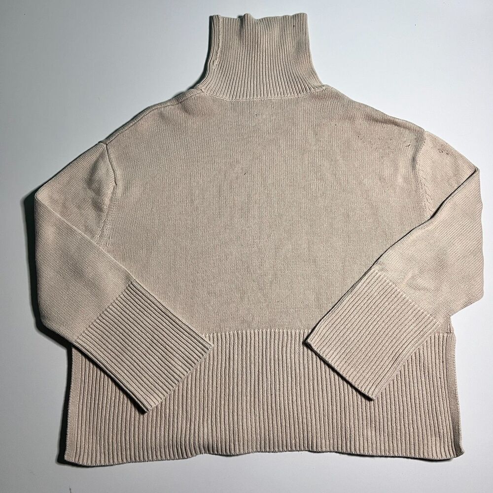GAP Womens Turtleneck Sweater Small Tall Beige Ribbed Knit Oversized Boxy Top